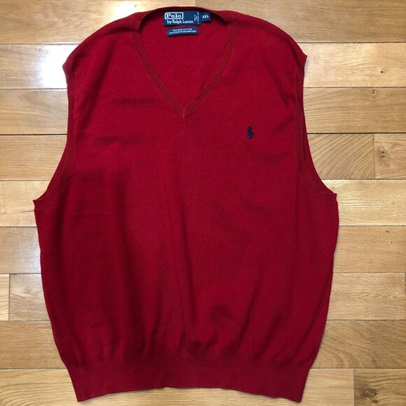 Polo Ralph Lauren Other - Polo Ralph Lauren 100% Pima Cotton V-Neck Red Knit Vest Size XXL